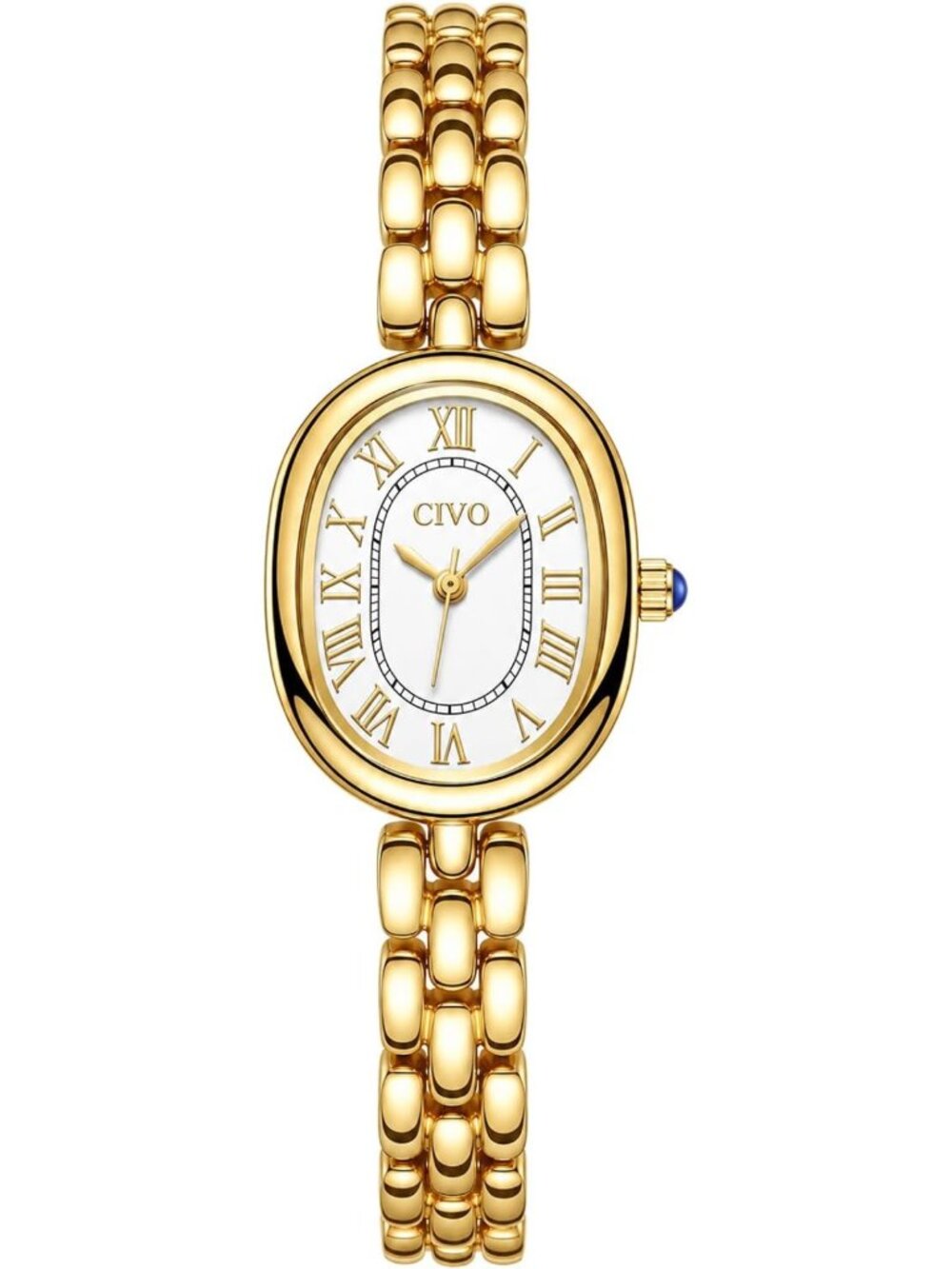 Vintage Gold Women's Bracelet Watch - Oval Roman Numerals, Small Dial, Elegant
